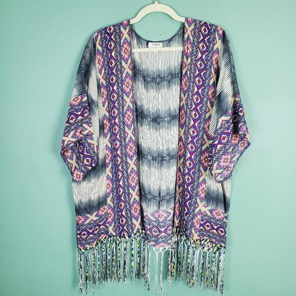 Umgee Boho Tribal Fringe Hem Short Sleeve Kimono Size Medium / Large - Picture 1 of 5